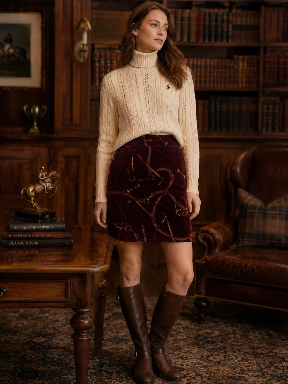 Talbots Equestrian Print Corduroy Skirt - Picture 1 of 15